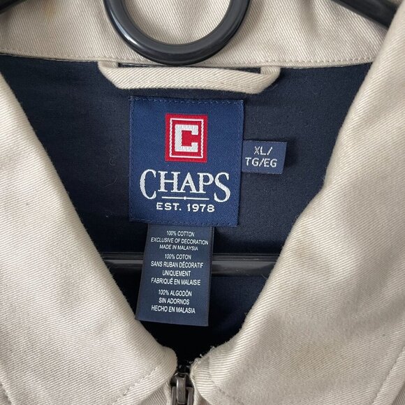 Chaps XL Beige Zip Up Bomber Field Utility Jacket Collar Embroidered Crest Logo - Picture 3 of 8